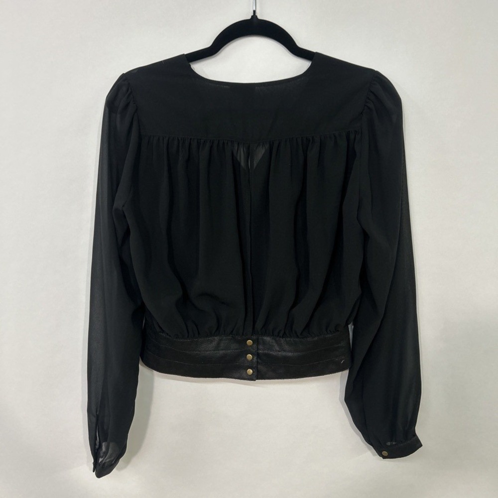 Dark Romantic Sheer Sleeve Whimsigoth Blouse S Black Faux Leather Fairy Grunge - Picture 9 of 10